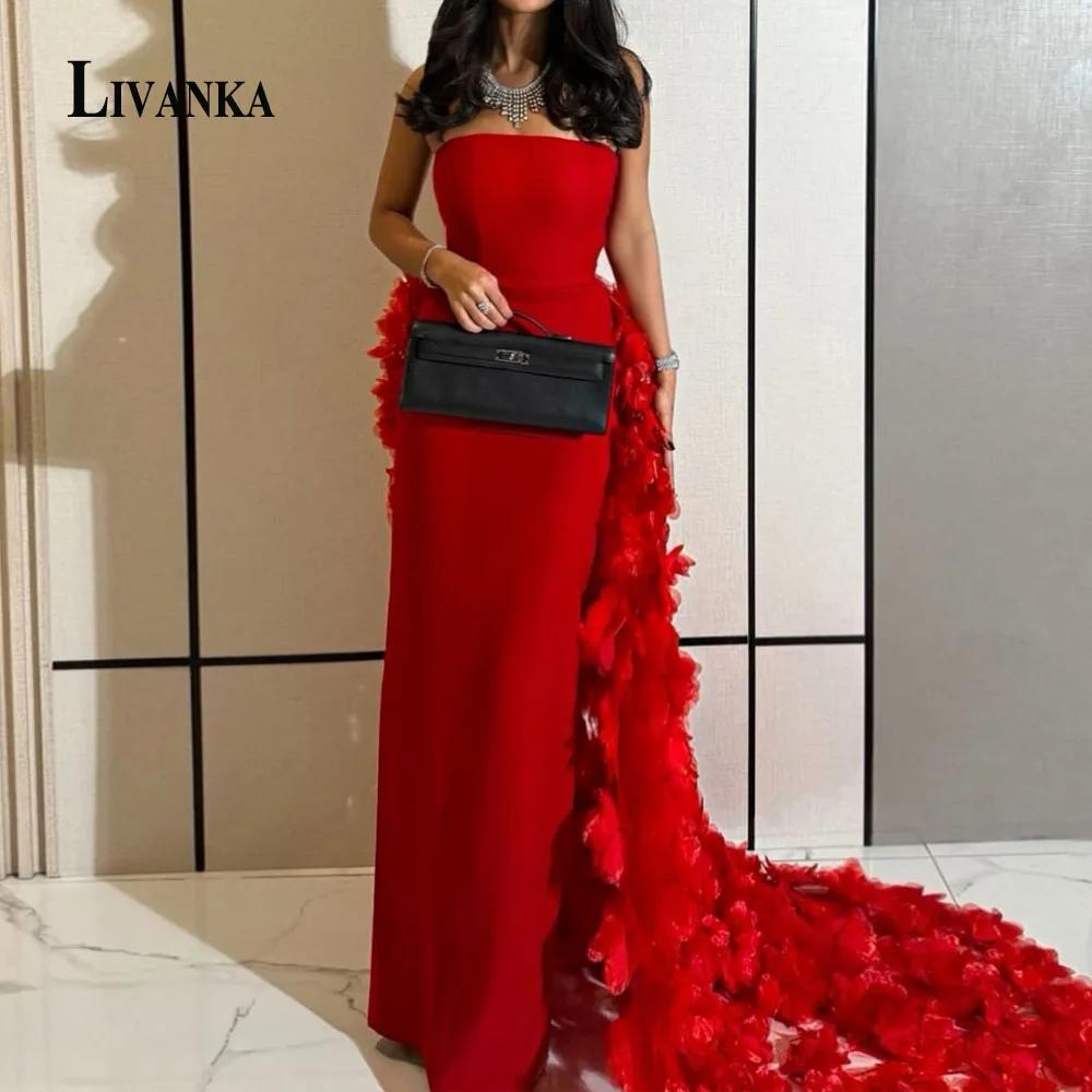 LIVANKA Charming Sheath  Ƽ 巹 Strapless Handmade 3D  ä  Ƽ  Robes De Soiree 